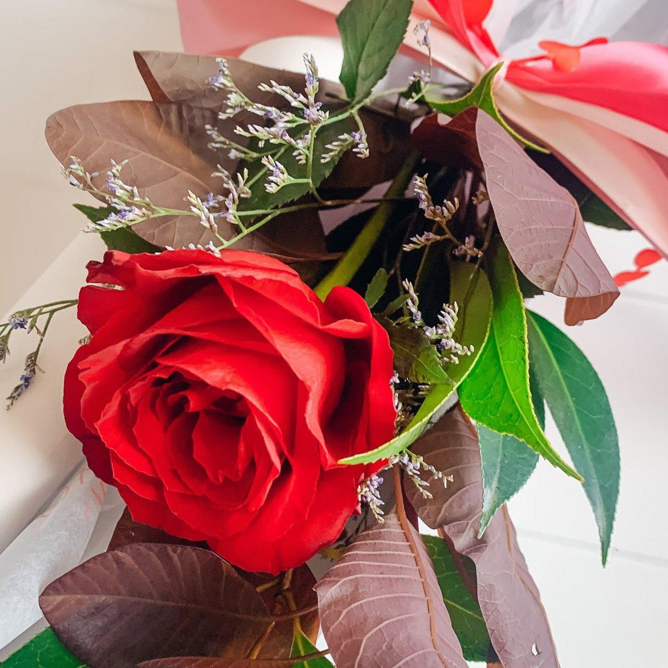 A SINGLE KISS - Single Rose + Heart Candles Gift Pack